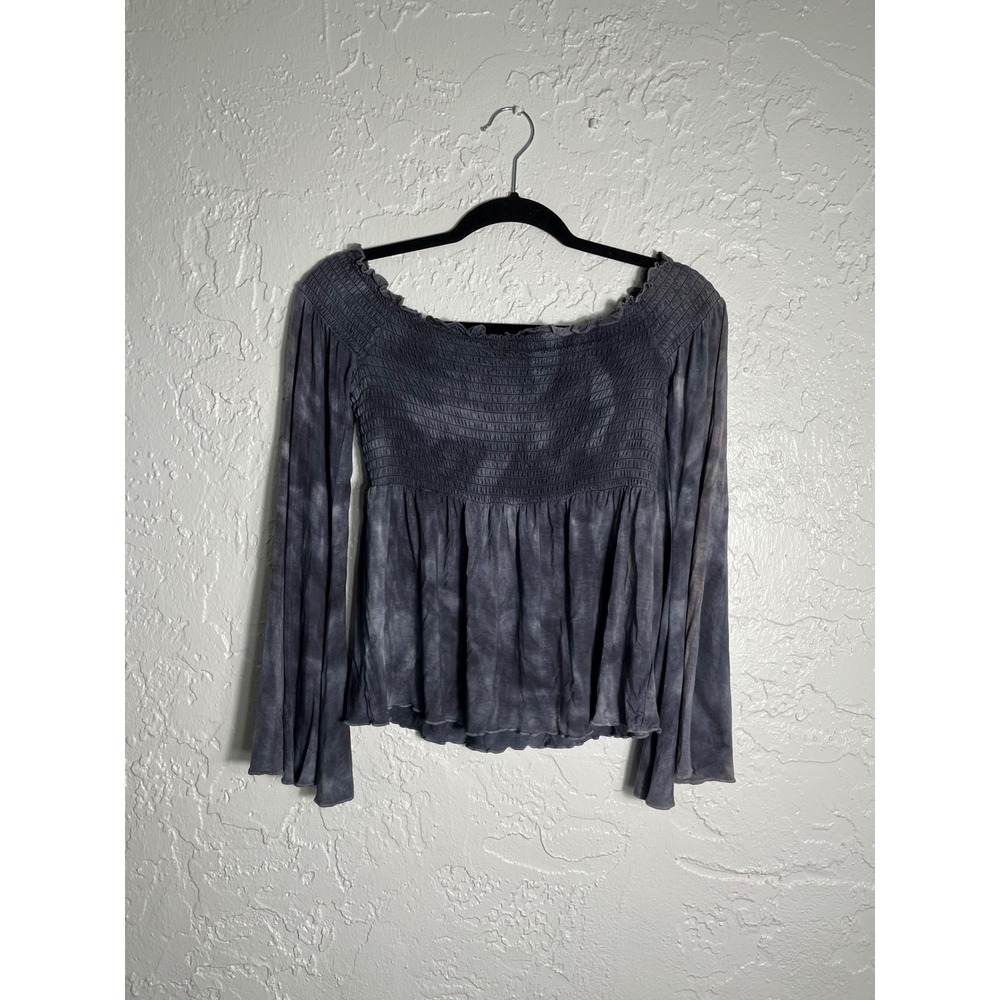 American Eagle Smocked Off Shoulder Babydoll Top Gray Tie Dye Medium